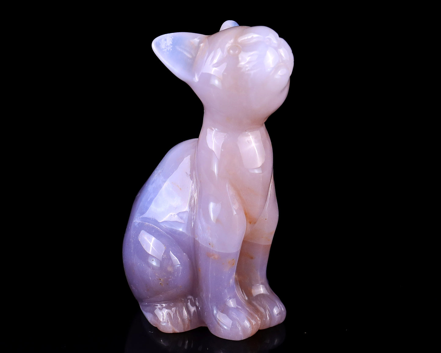 3.0" Chalcedony Hand Carved Crystal Cat Sculpture Crystallumi