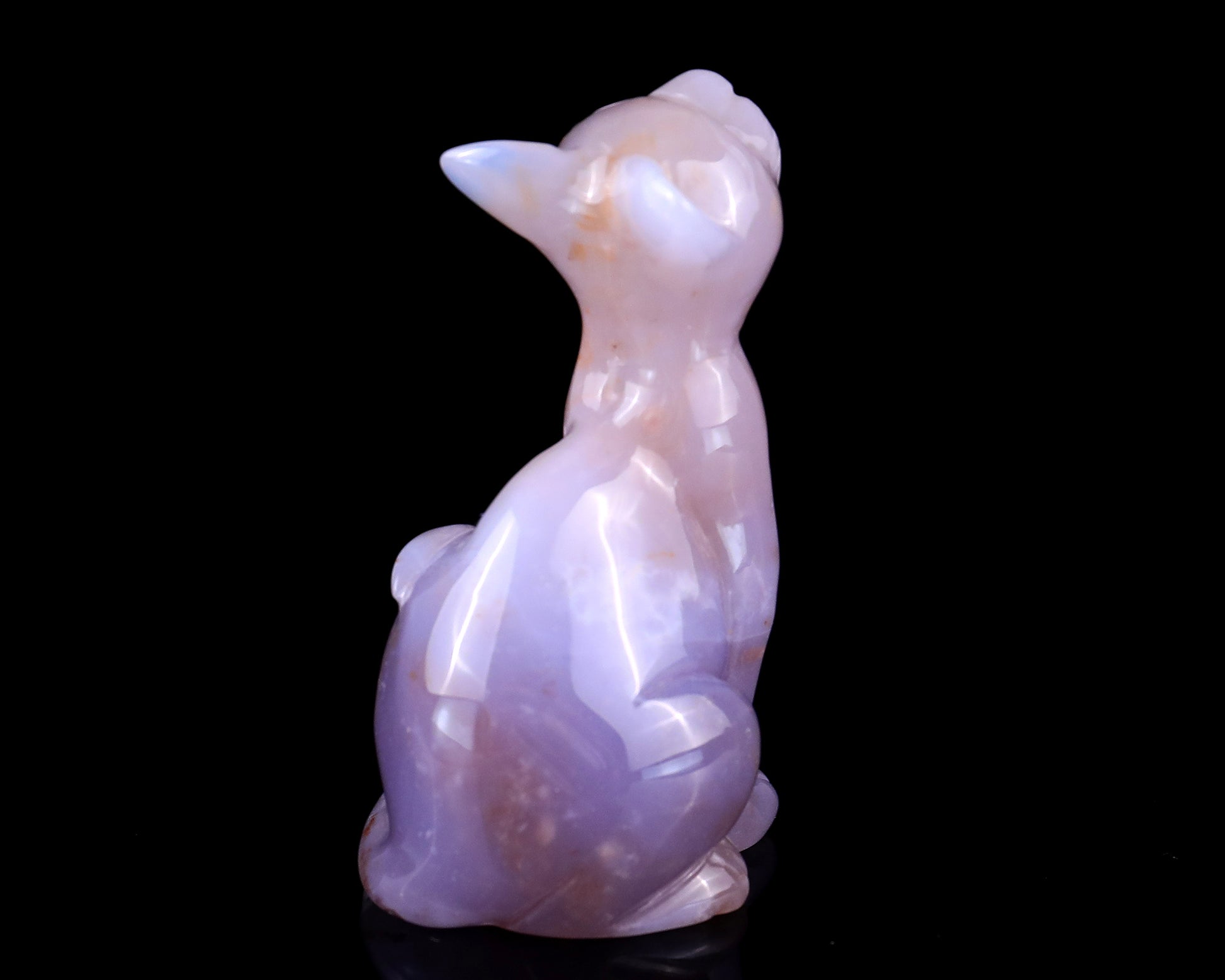 3.0" Chalcedony Hand Carved Crystal Cat Sculpture Crystallumi