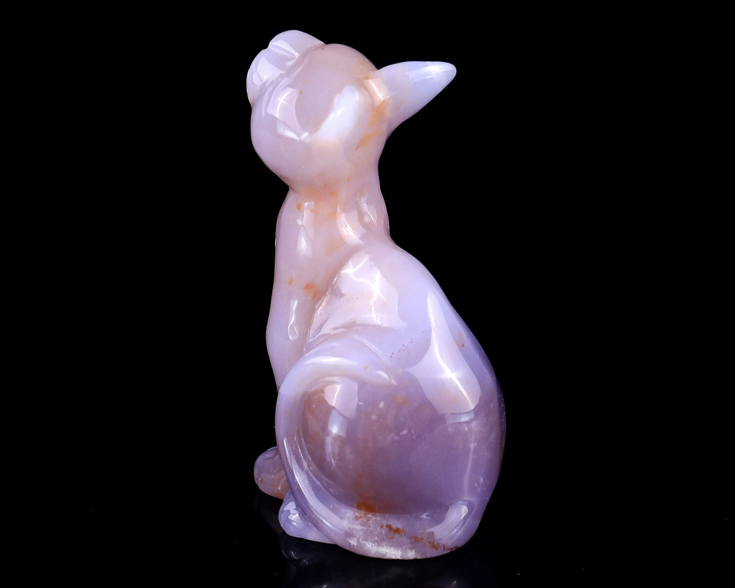 3.0" Chalcedony Hand Carved Crystal Cat Sculpture Crystallumi