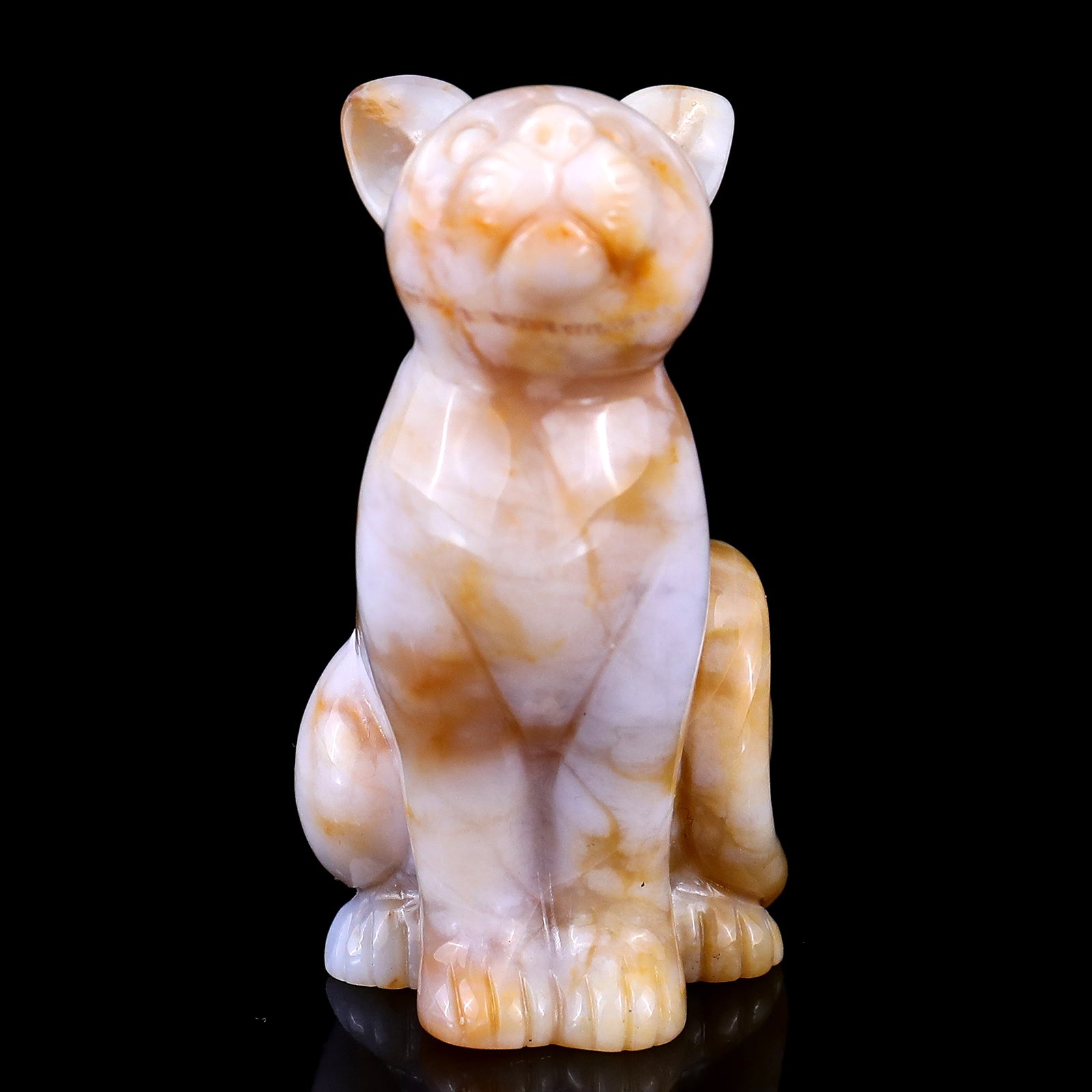 3.0" Chalcedony Hand Carved Crystal Cat Sculpture Crystallumi