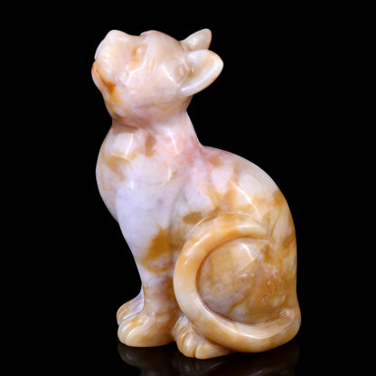 3.0" Chalcedony Hand Carved Crystal Cat Sculpture Crystallumi