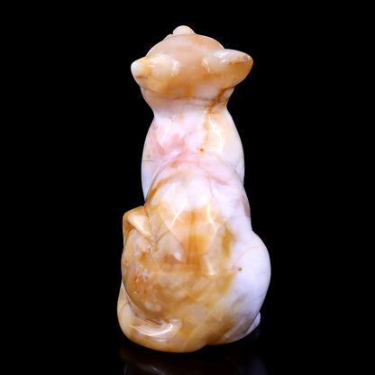 3.0" Chalcedony Hand Carved Crystal Cat Sculpture Crystallumi