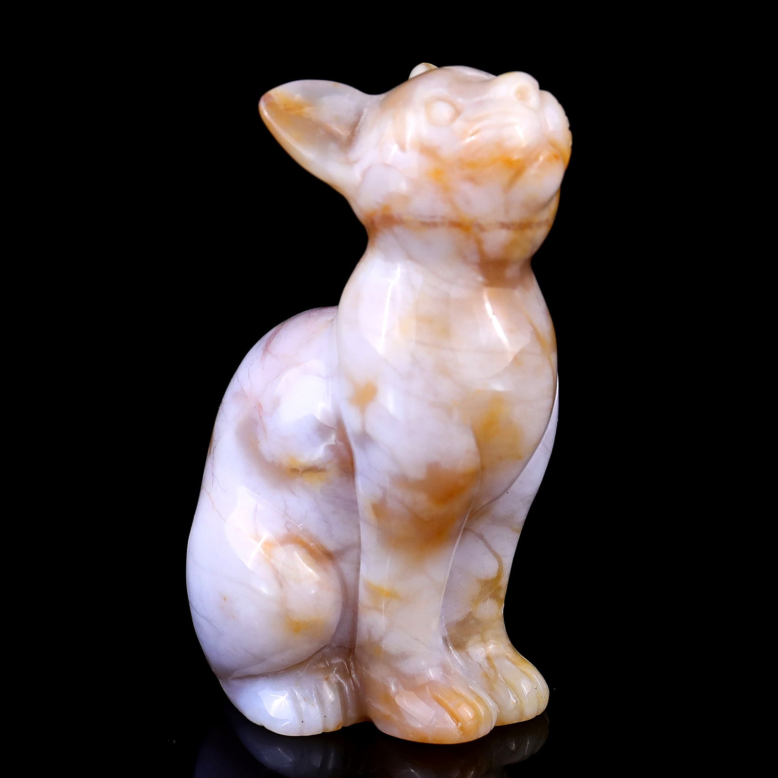 3.0" Chalcedony Hand Carved Crystal Cat Sculpture Crystallumi