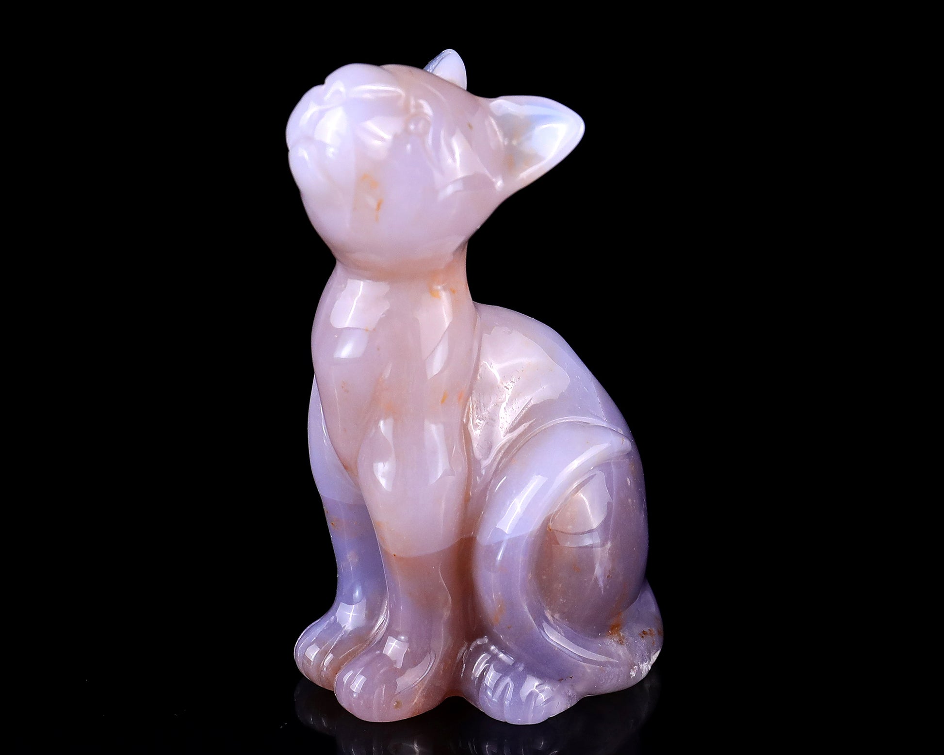 3.0" Chalcedony Hand Carved Crystal Cat Sculpture Crystallumi