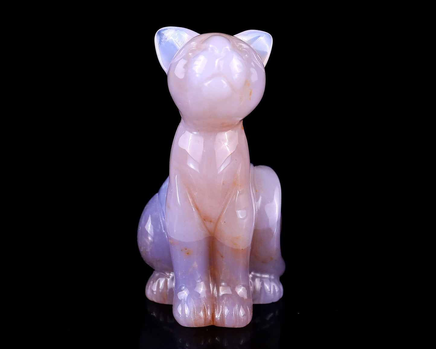 3.0" Chalcedony Hand Carved Crystal Cat Sculpture Crystallumi