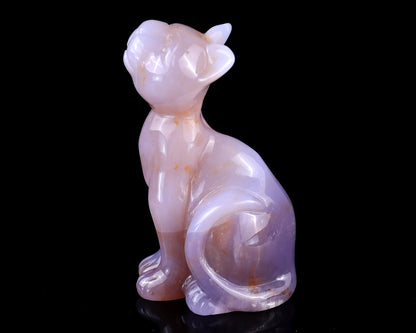 3.0" Chalcedony Hand Carved Crystal Cat Sculpture Crystallumi