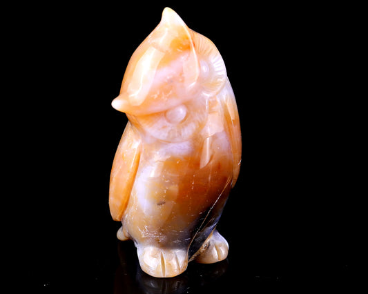 3.0" Chalcedony Hand Carved Crystal Owl Sculpture Crystallumi