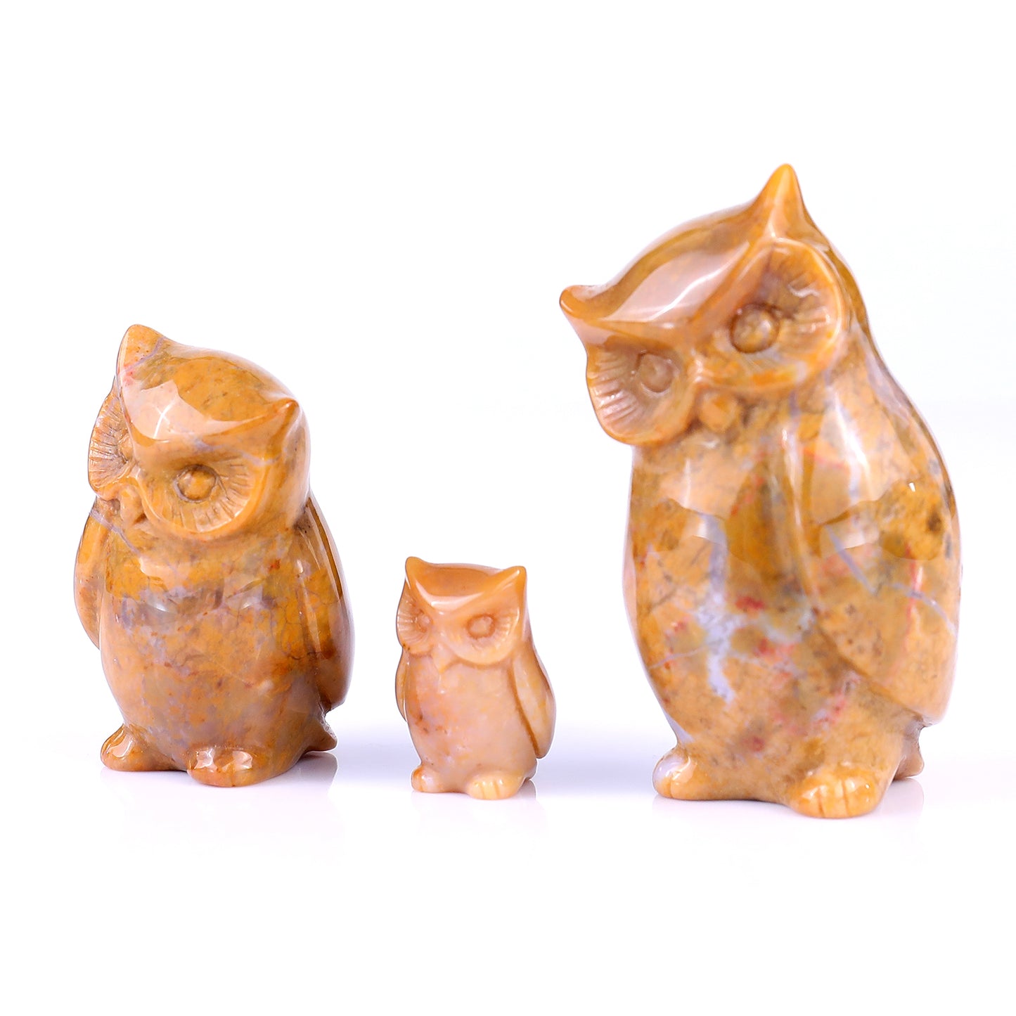 3.0" Chalcedony Hand Carved Crystal Owl's Family Sculpture Crystallumi