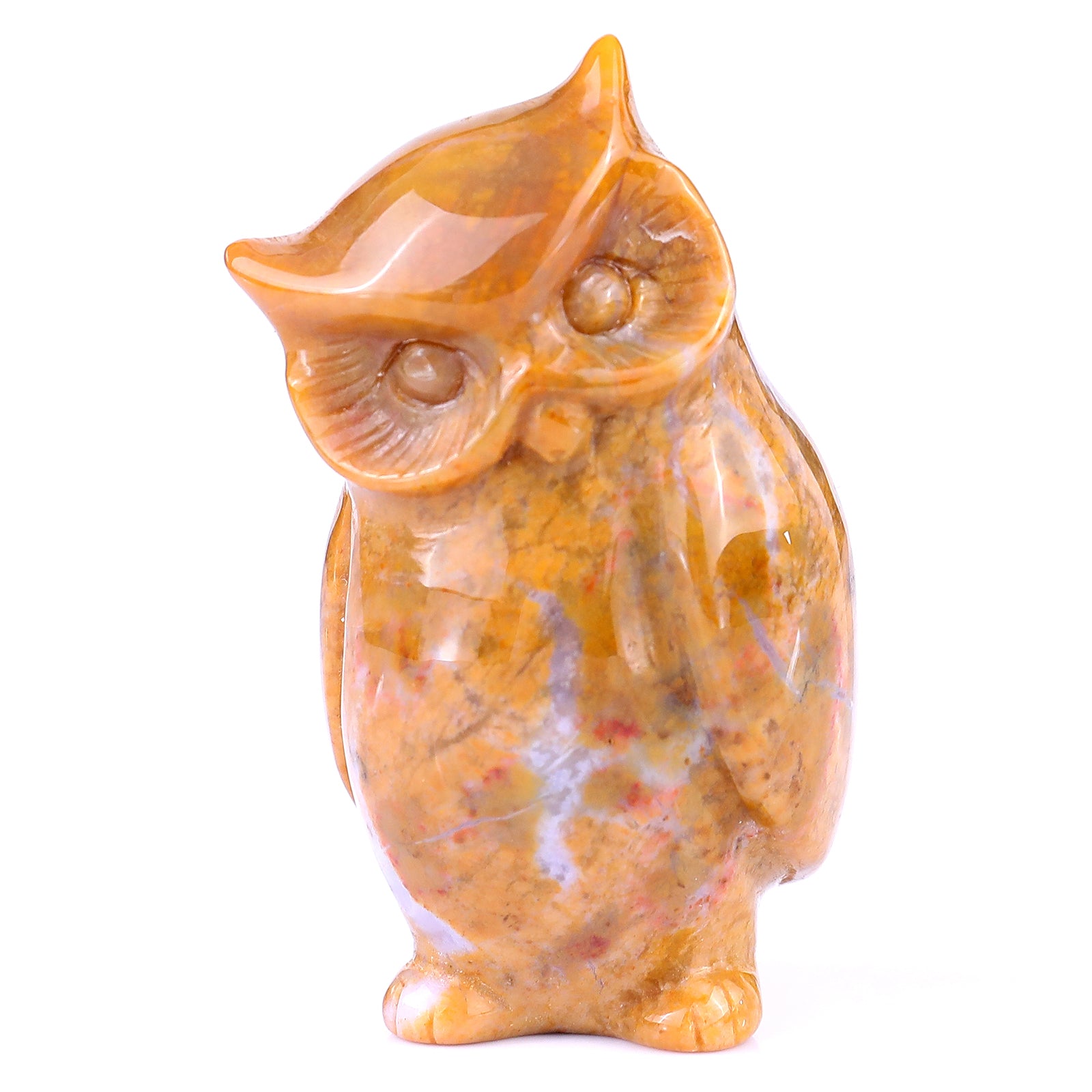 3.0" Chalcedony Hand Carved Crystal Owl's Family Sculpture Crystallumi