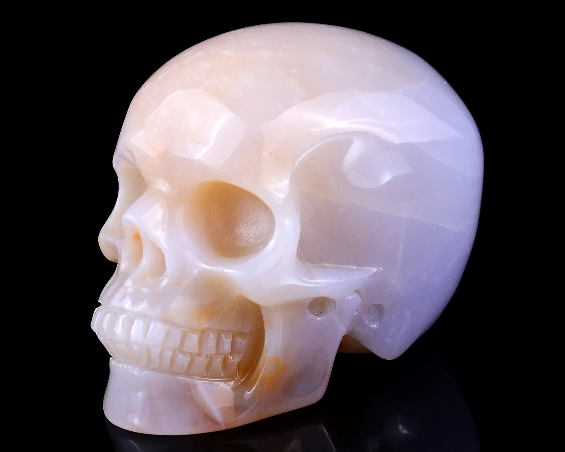 3.0" Chalcedony Hand Carved Crystal Realistic Skull Sculpture Crystallumi