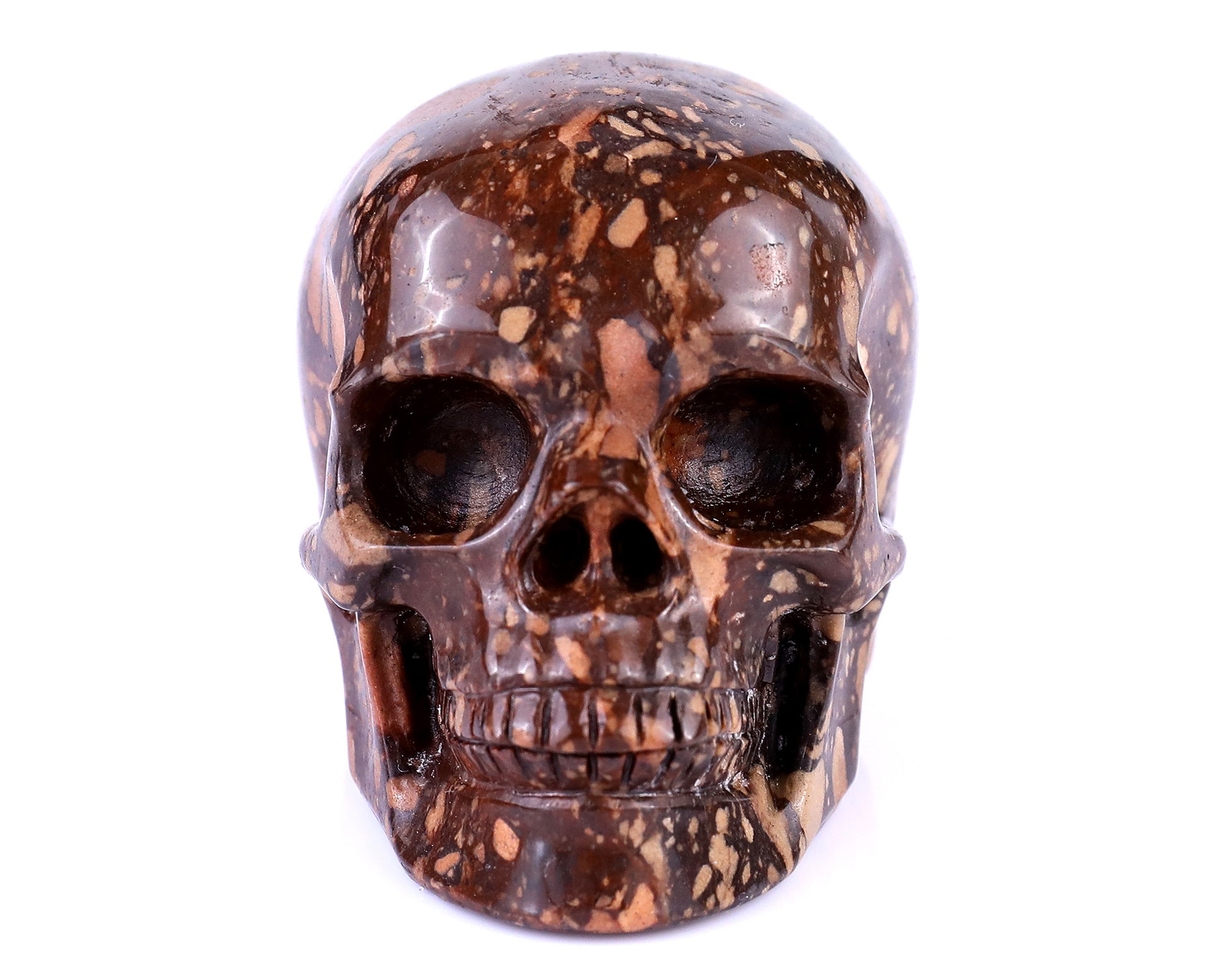 3.0" Coffee Stone Hand Carved Crystal Realistic Skull Sculpture Crystallumi