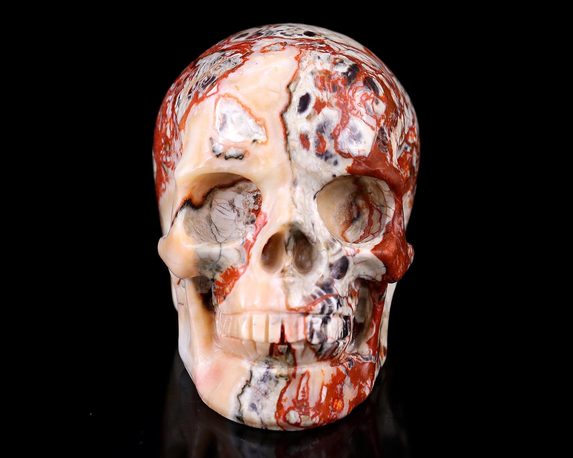 3.0" Coin Agate Hand Carved Crystal Realistic Skull Sculpture Crystallumi