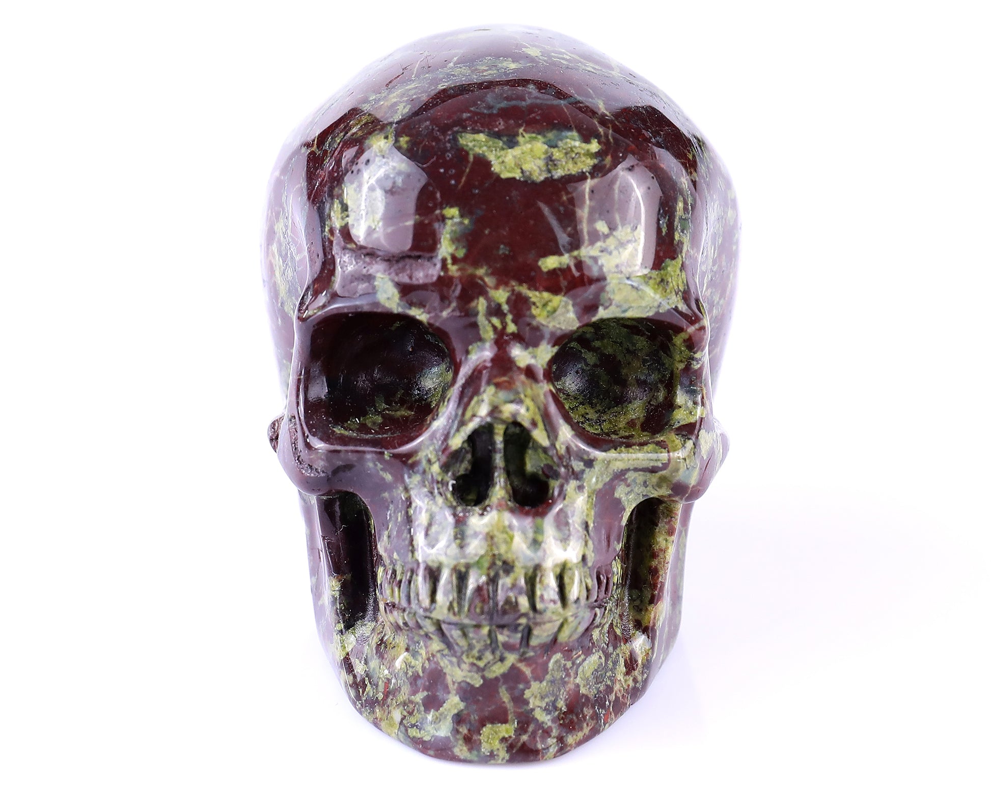 3.0" Dragon Blood Jasper Carved Crystal Realistic Skull Sculpture Crystallumi