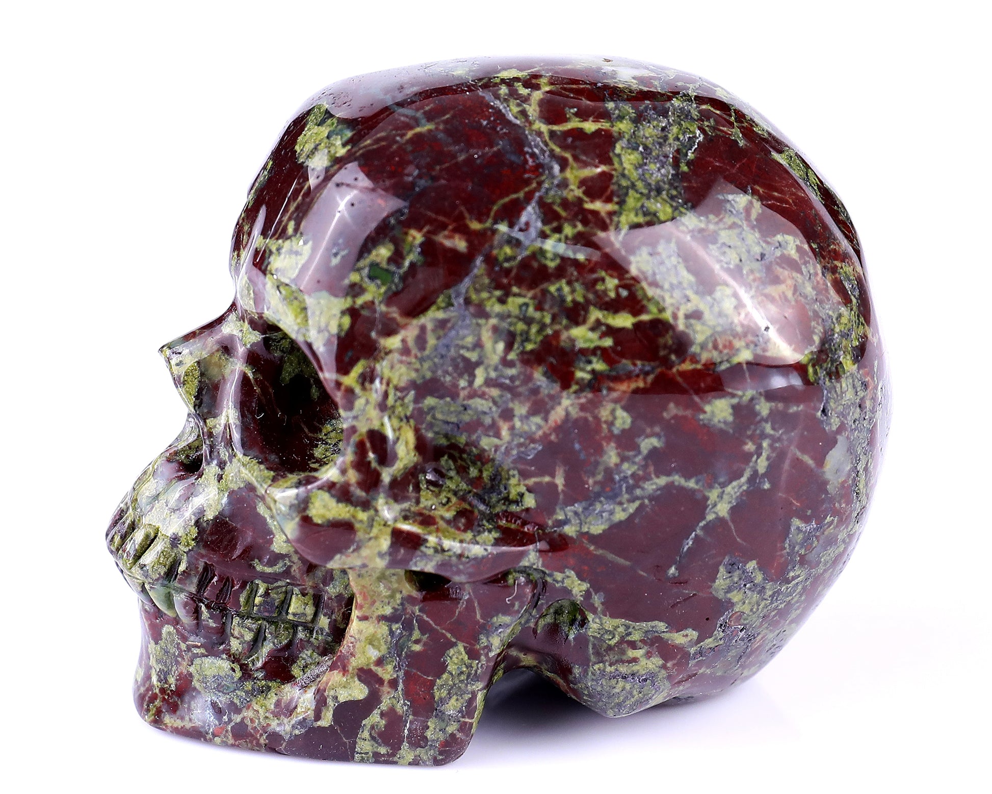 3.0" Dragon Blood Jasper Carved Crystal Realistic Skull Sculpture Crystallumi