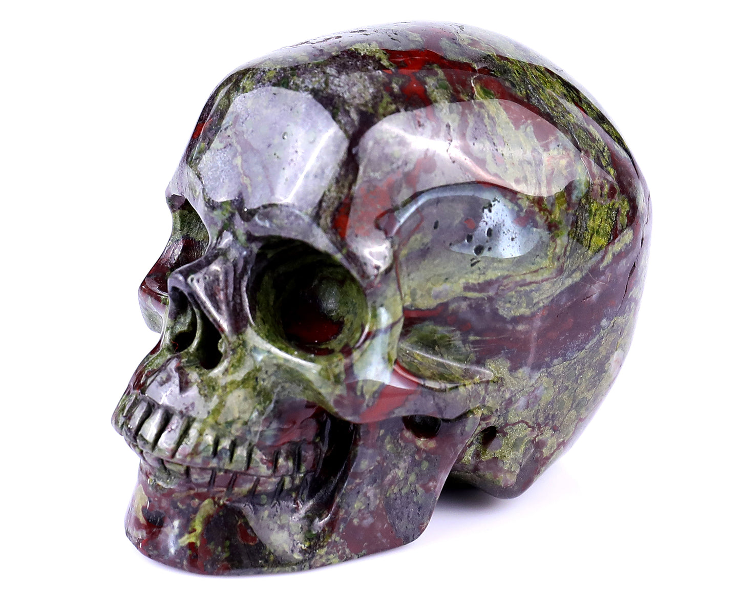 3.0" Dragon Blood Jasper Hand Carved Crystal Realistic Skull Sculpture Crystallumi