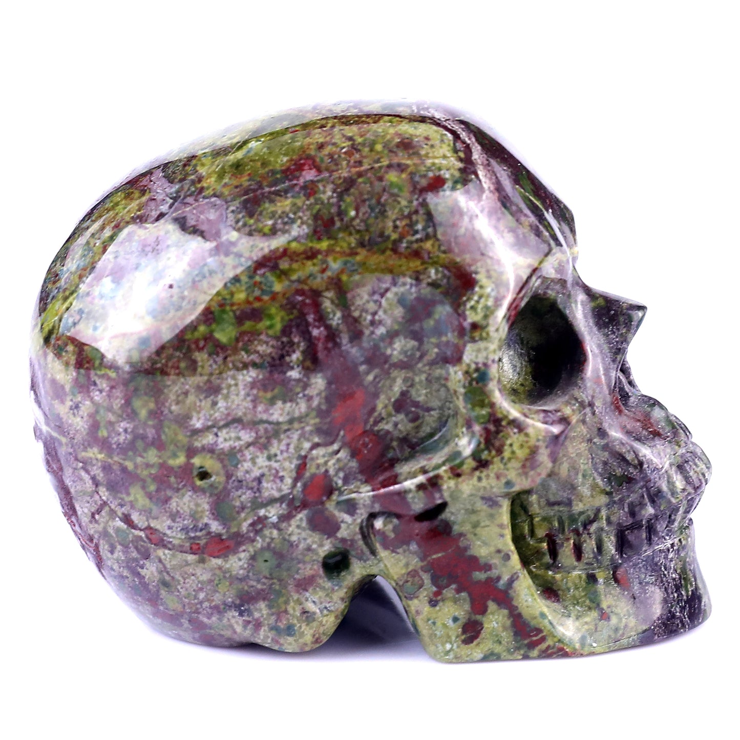 3.0" Dragon Blood Jasper Hand Carved Crystal Realistic Skull Sculpture Crystallumi