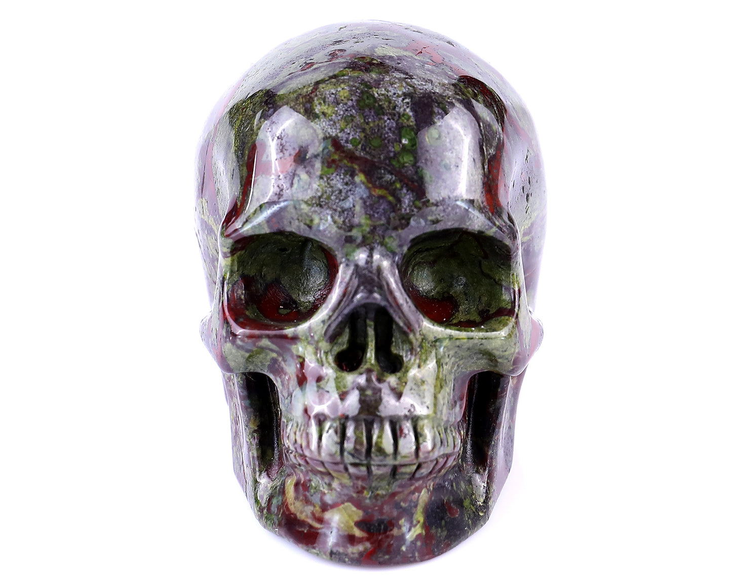 3.0" Dragon Blood Jasper Hand Carved Crystal Realistic Skull Sculpture Crystallumi