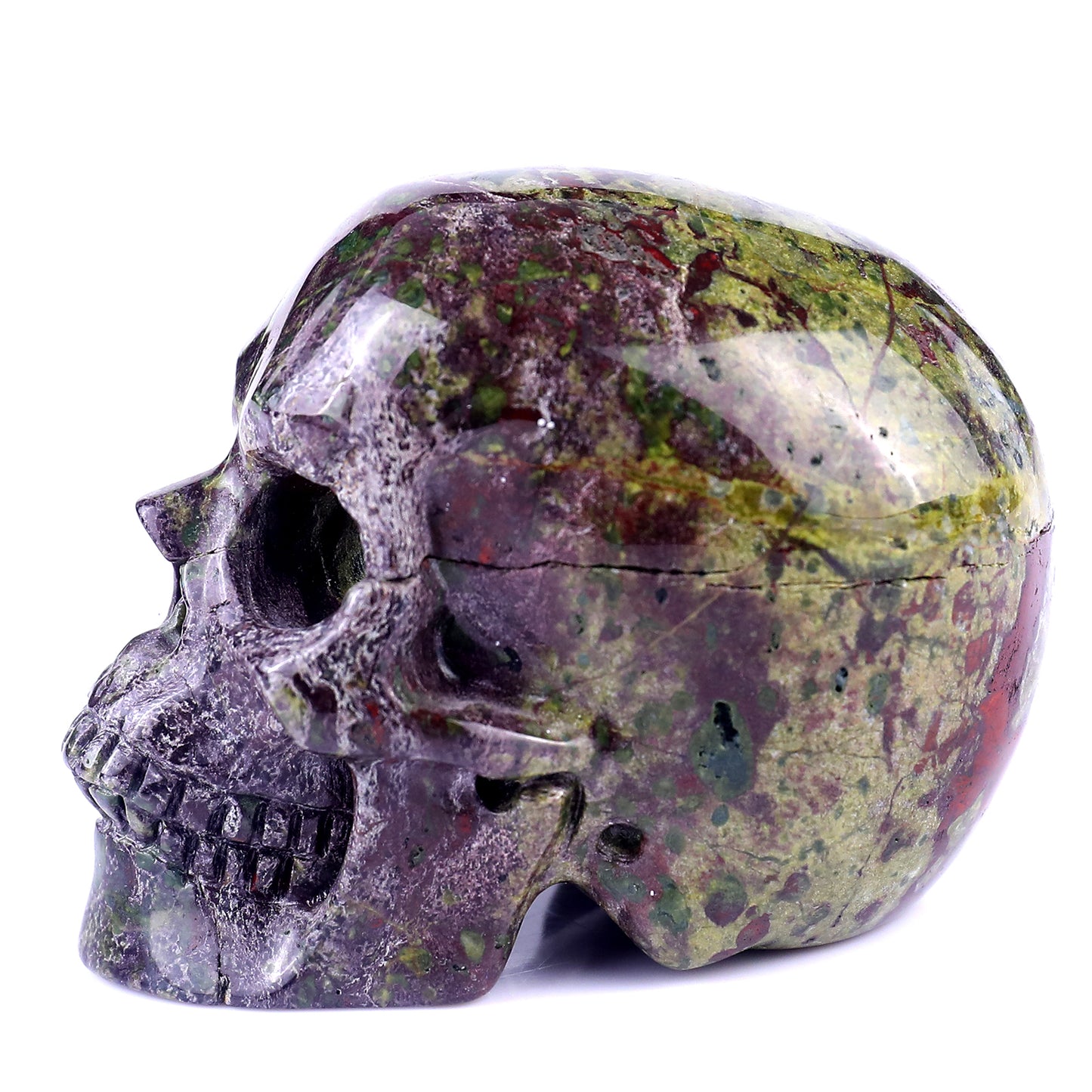 3.0" Dragon Blood Jasper Hand Carved Crystal Realistic Skull Sculpture Crystallumi