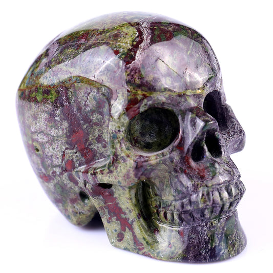 3.0" Dragon Blood Jasper Hand Carved Crystal Realistic Skull Sculpture Crystallumi