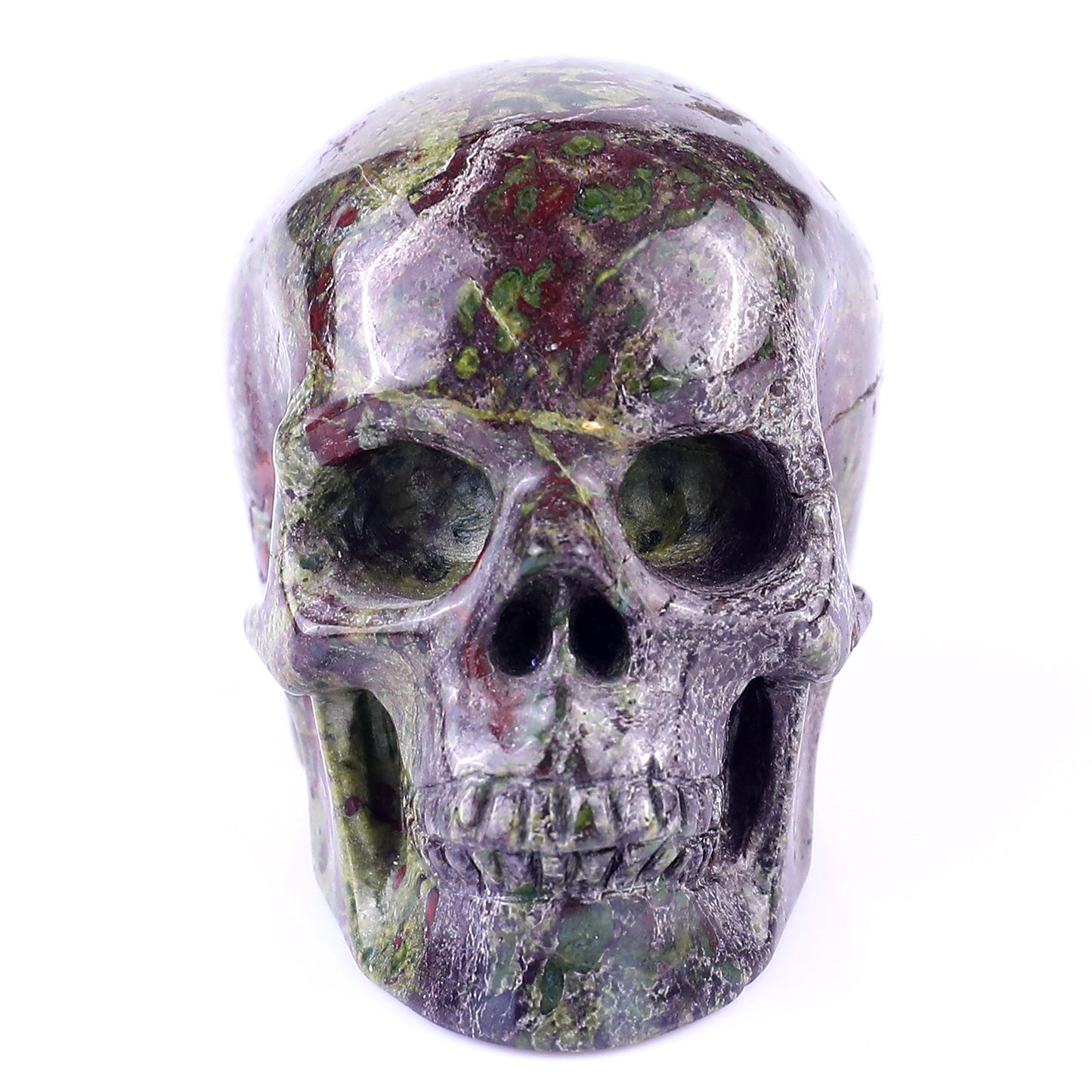 3.0" Dragon Blood Jasper Hand Carved Crystal Realistic Skull Sculpture Crystallumi