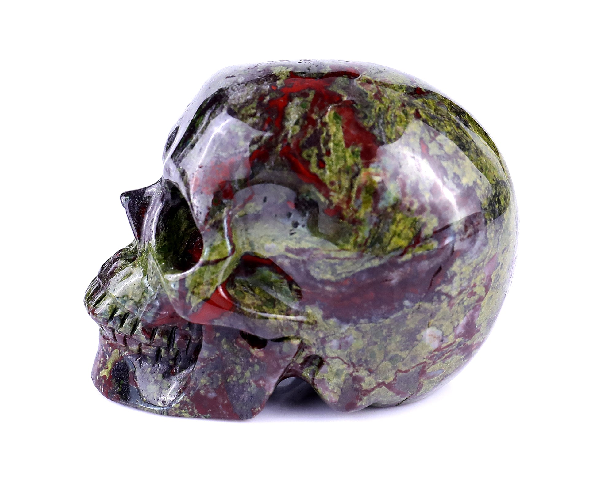 3.0" Dragon Blood Jasper Hand Carved Crystal Realistic Skull Sculpture Crystallumi