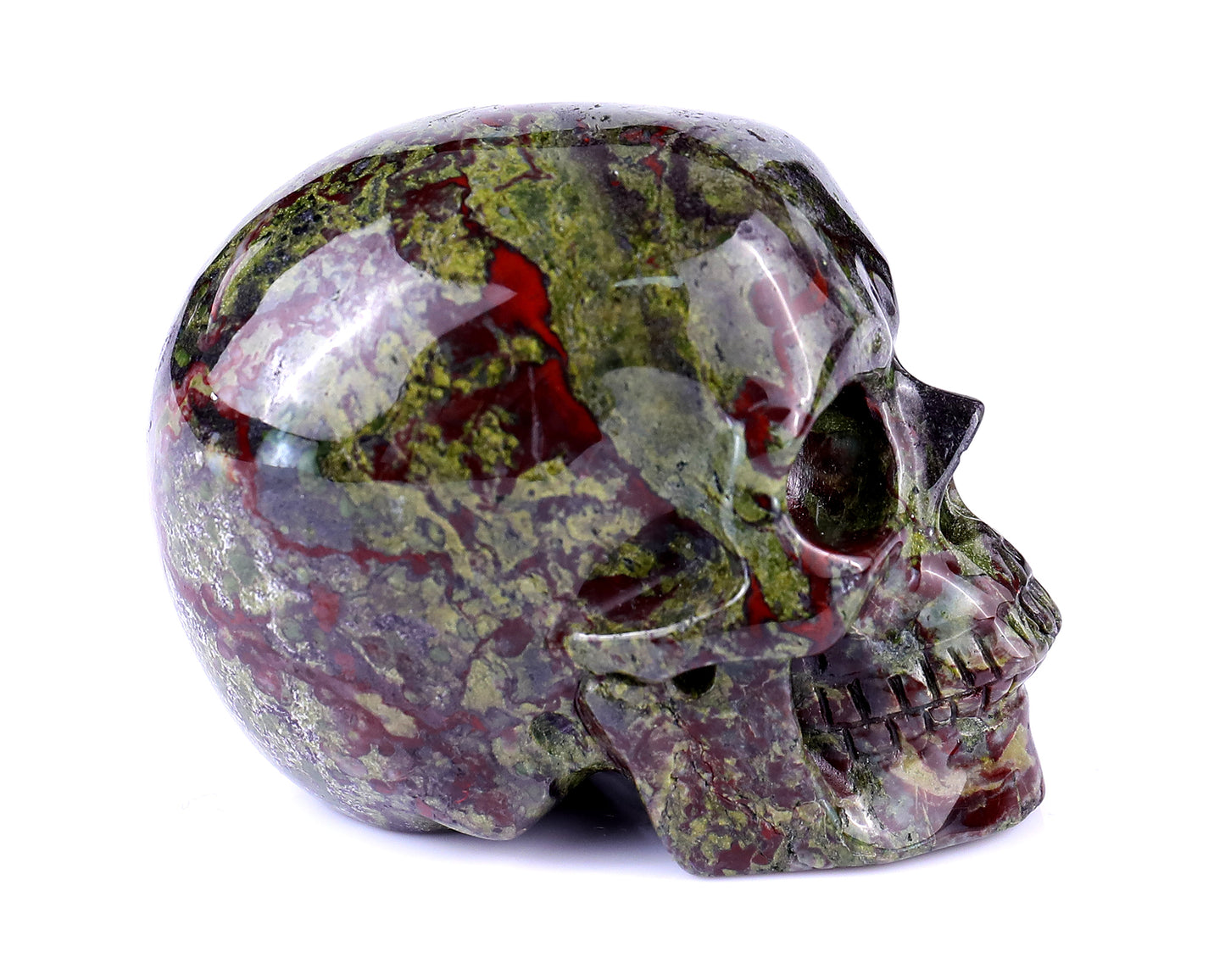 3.0" Dragon Blood Jasper Hand Carved Crystal Realistic Skull Sculpture Crystallumi