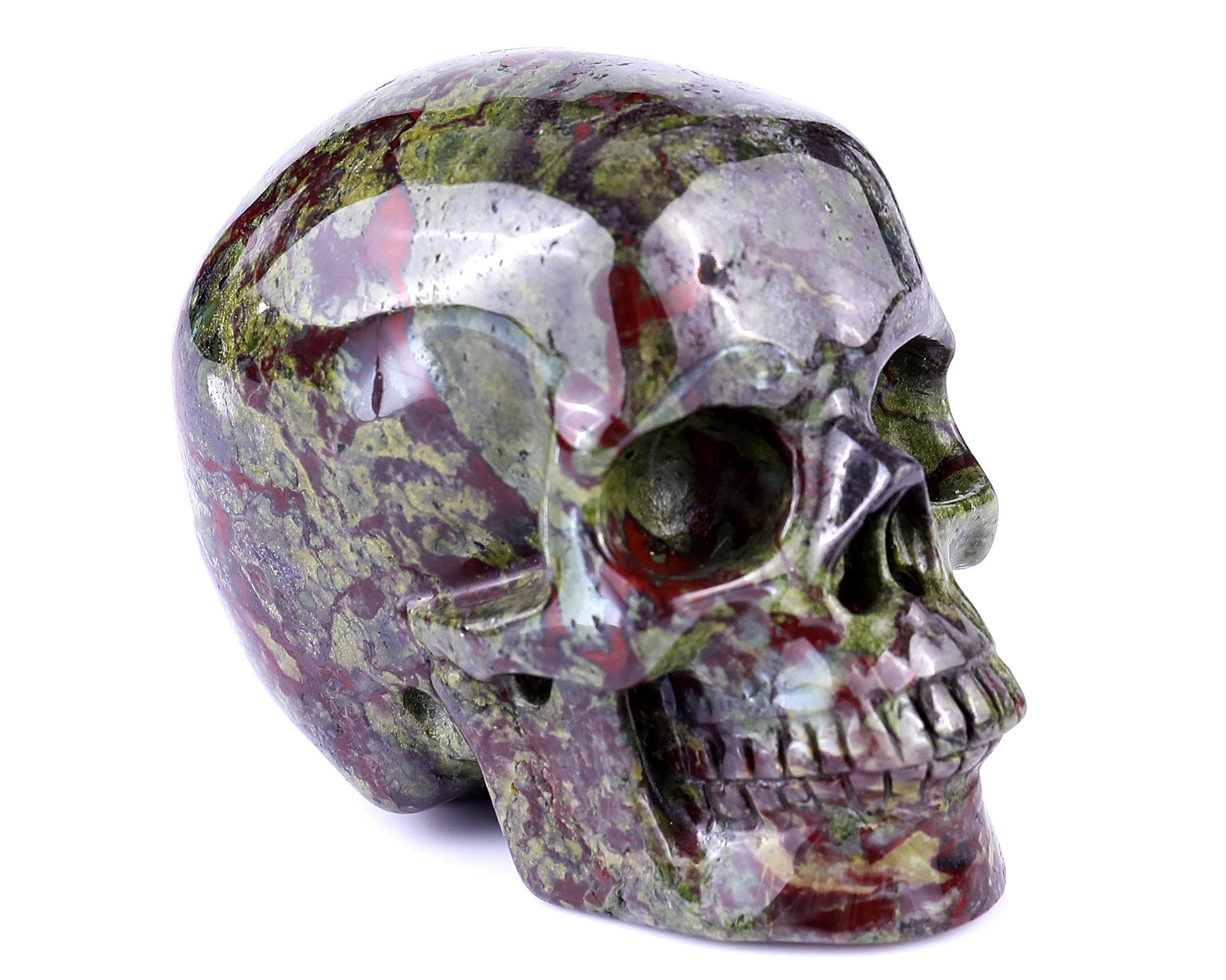 3.0" Dragon Blood Jasper Hand Carved Crystal Realistic Skull Sculpture Crystallumi