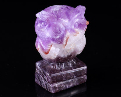 3.0" Dream Amethyst Hand Carved Crystal Owl Sculpture Crystallumi