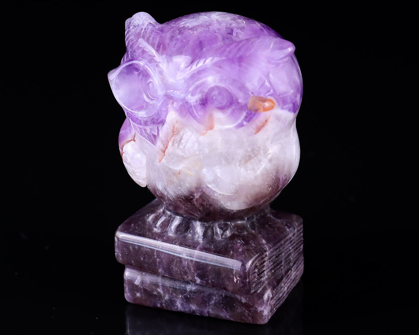 3.0" Dream Amethyst Hand Carved Crystal Owl Sculpture Crystallumi