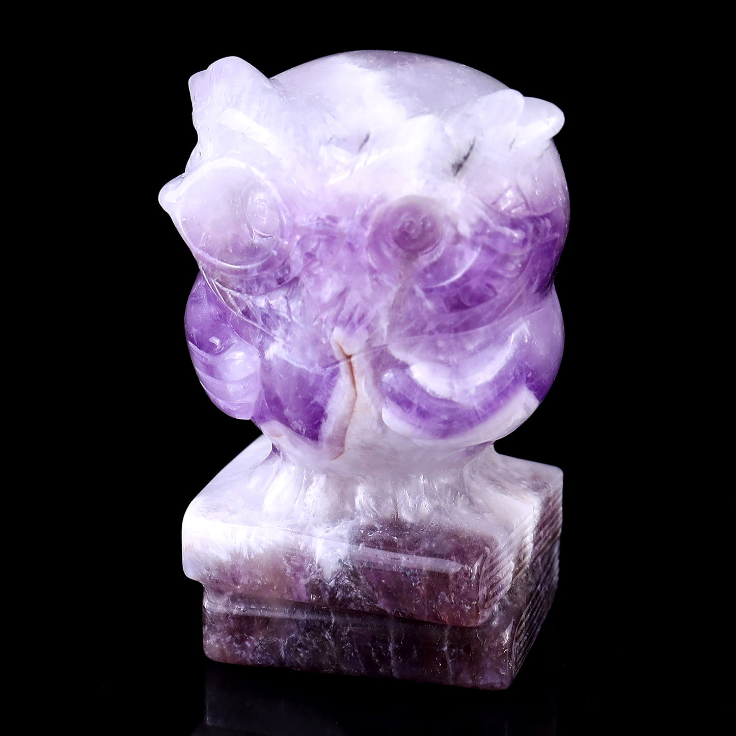 3.0" Dream Amethyst Hand Carved Crystal Owl Sculpture Crystallumi