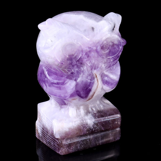 3.0" Dream Amethyst Hand Carved Crystal Owl Sculpture Crystallumi