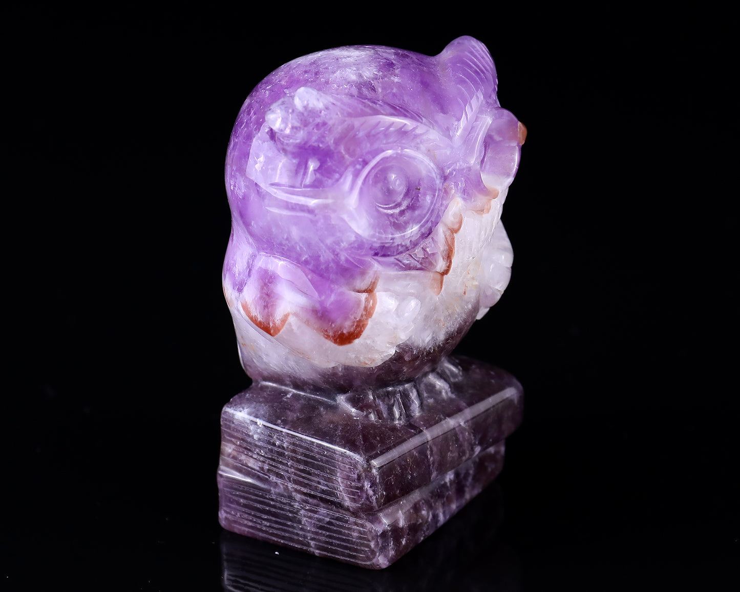 3.0" Dream Amethyst Hand Carved Crystal Owl Sculpture Crystallumi