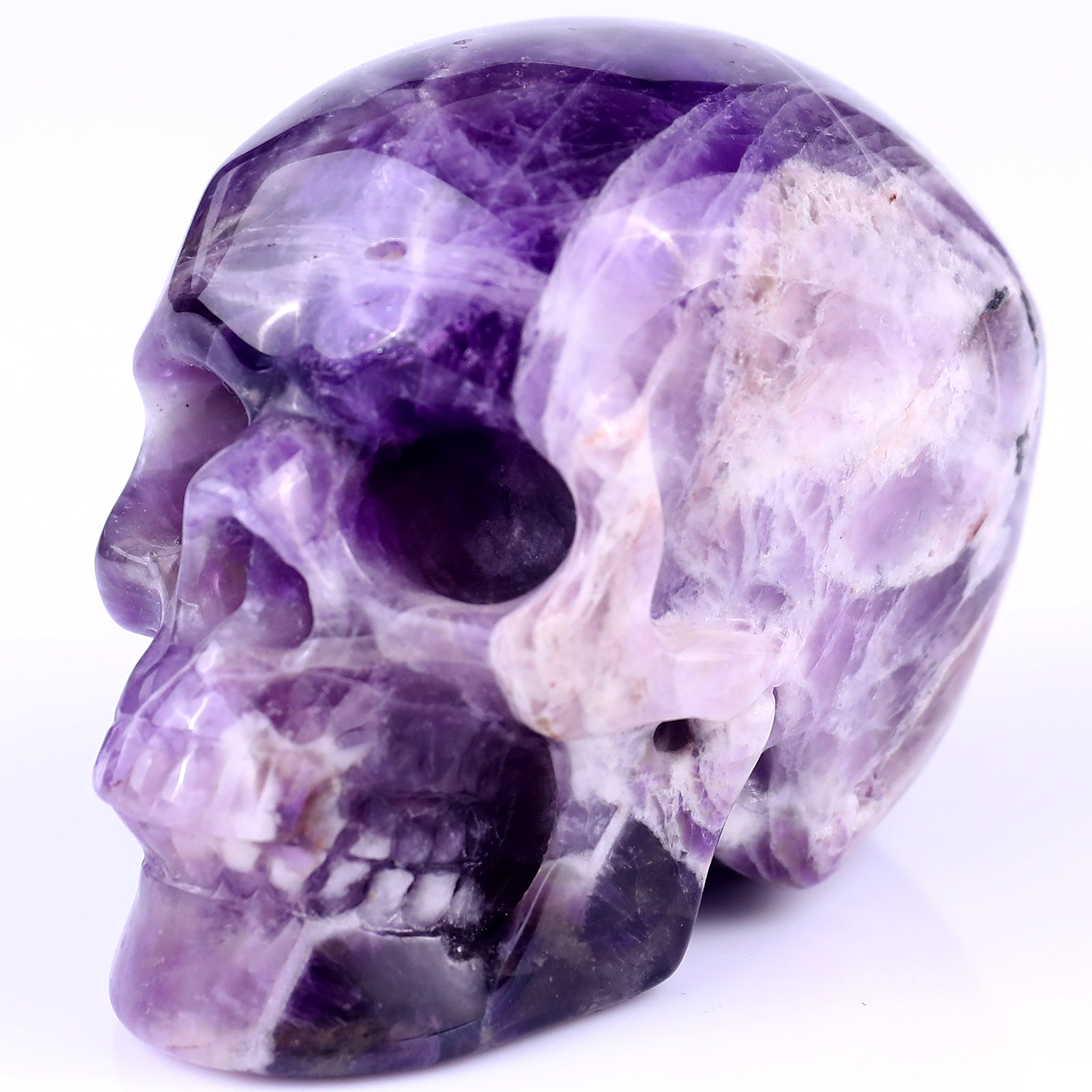 3.0" Dream Amethyst Hand Carved Crystal Realistic Skull Sculpture Crystallumi