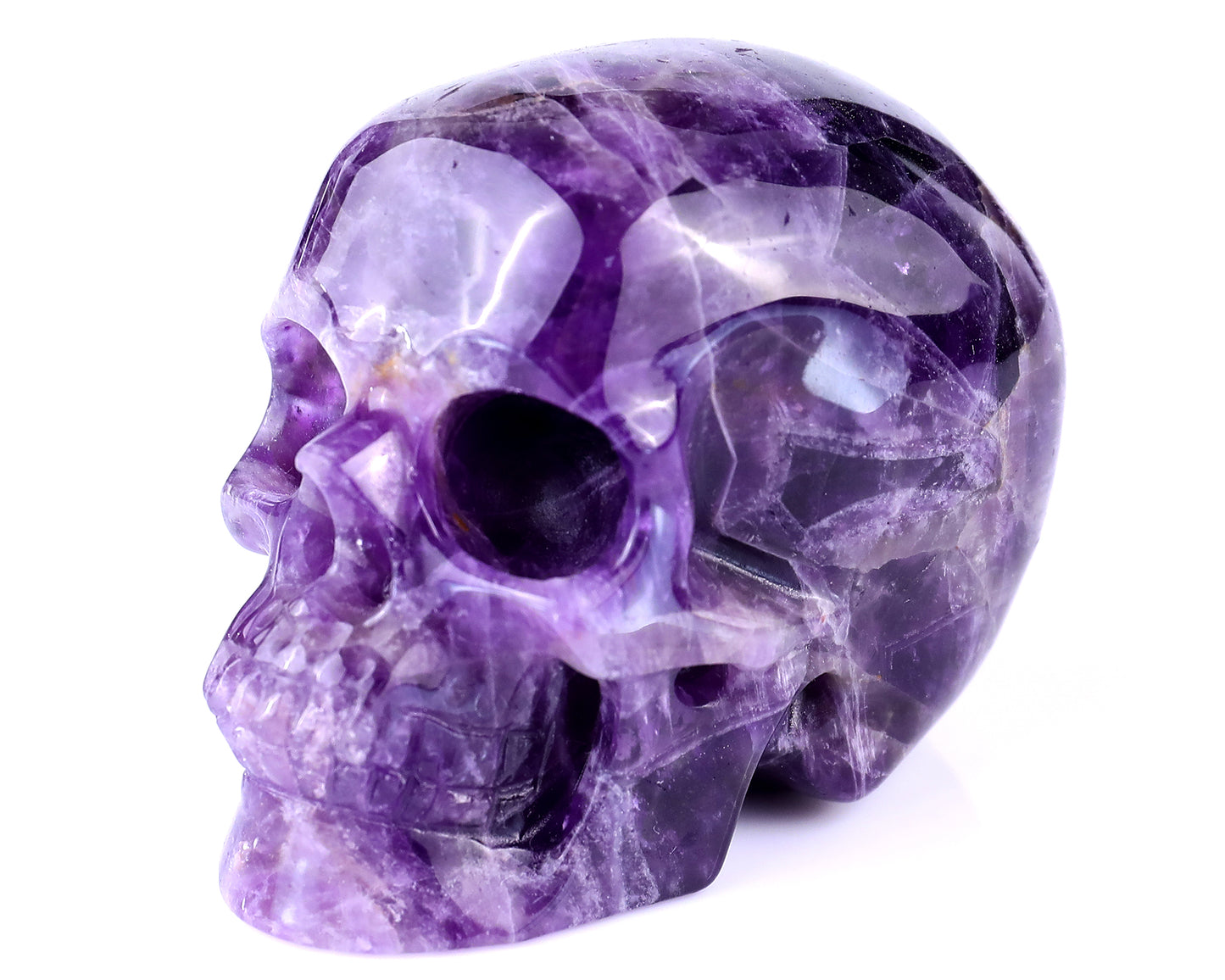 3.0" Dream Amethyst Hand Carved Crystal Realistic Skull Sculpture Crystallumi