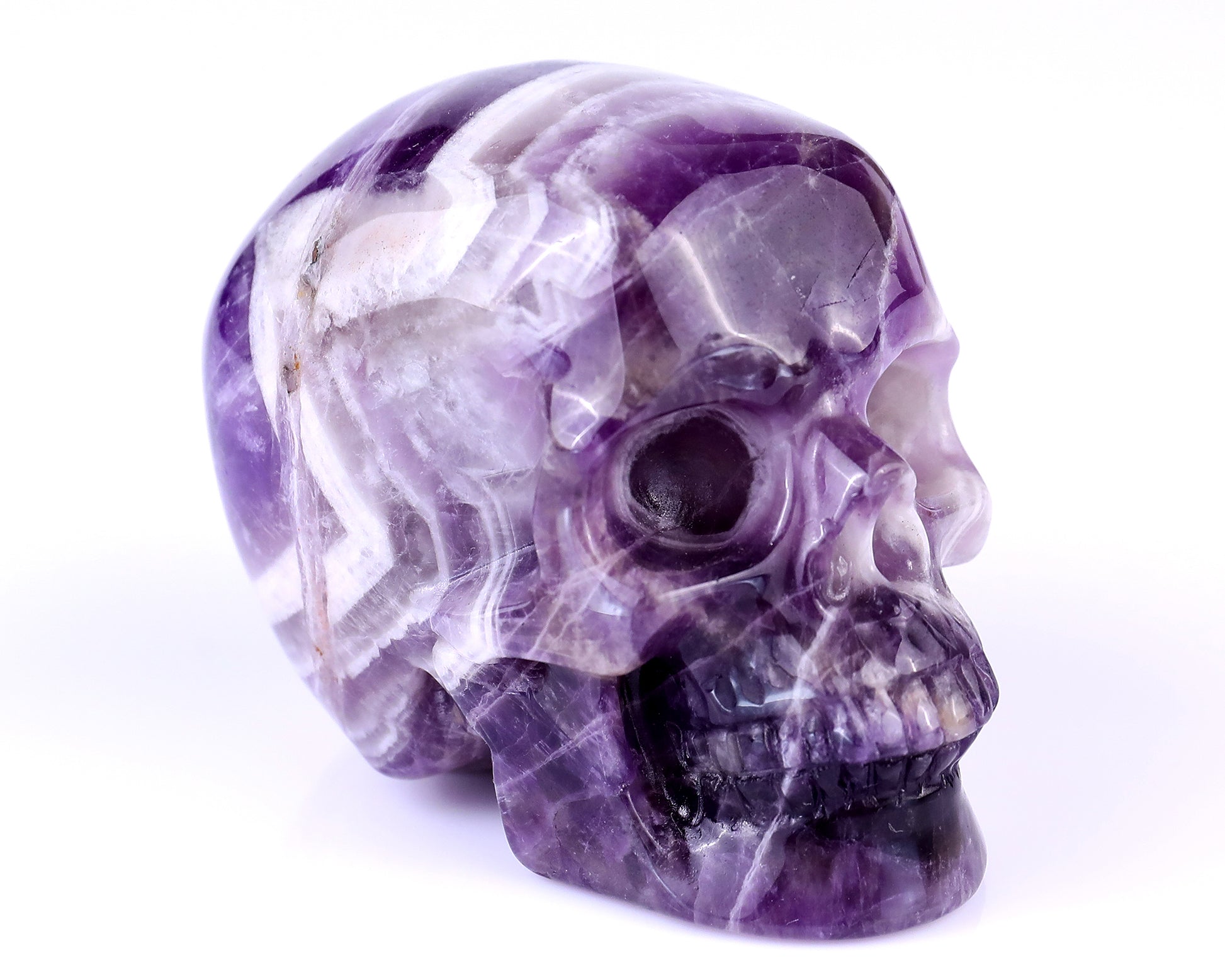 3.0" Dream Amethyst Hand Carved Crystal Realistic Skull Sculpture Crystallumi