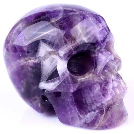 3.0" Dream Amethyst Hand Carved Crystal Realistic Skull Sculpture Crystallumi