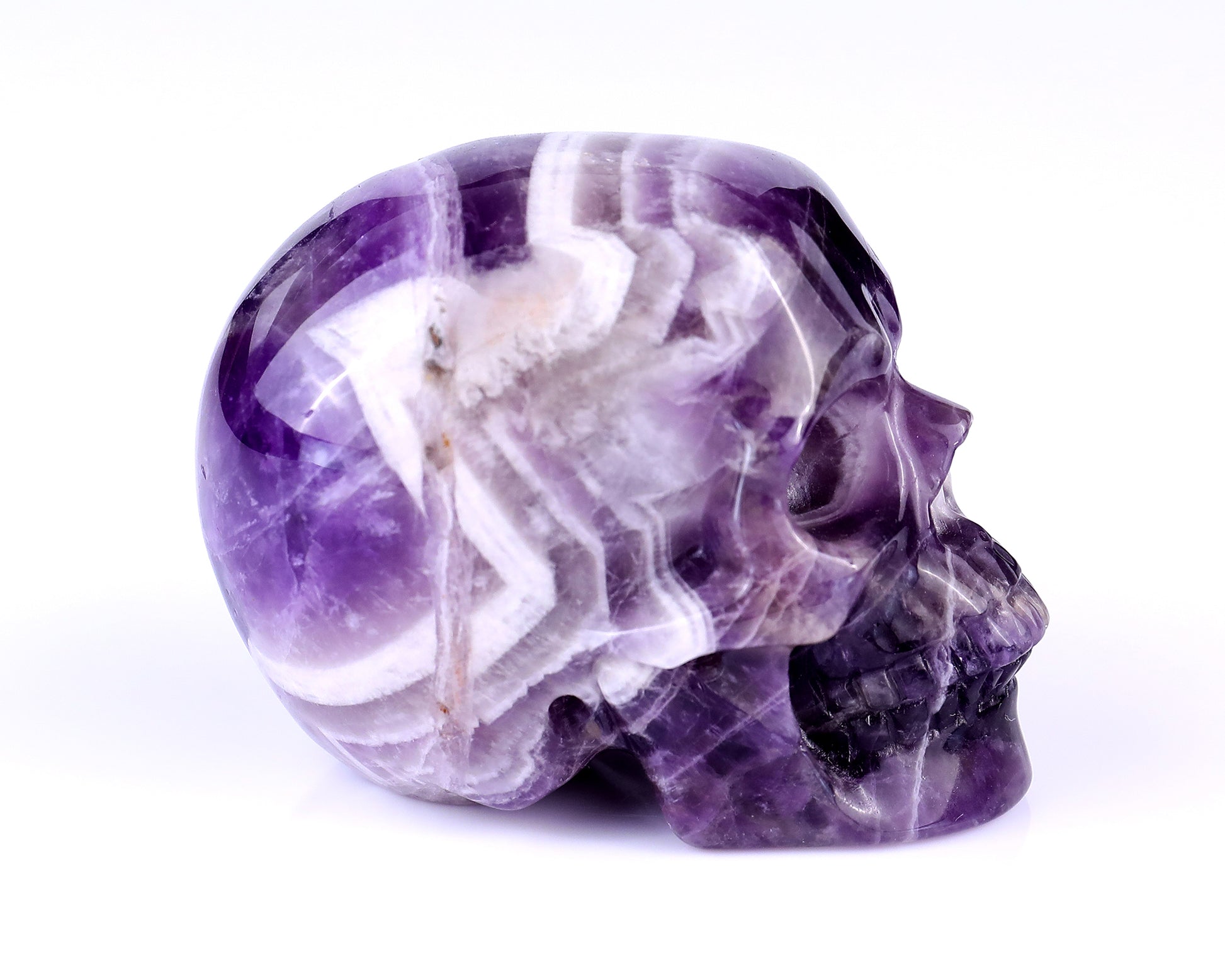 3.0" Dream Amethyst Hand Carved Crystal Realistic Skull Sculpture Crystallumi