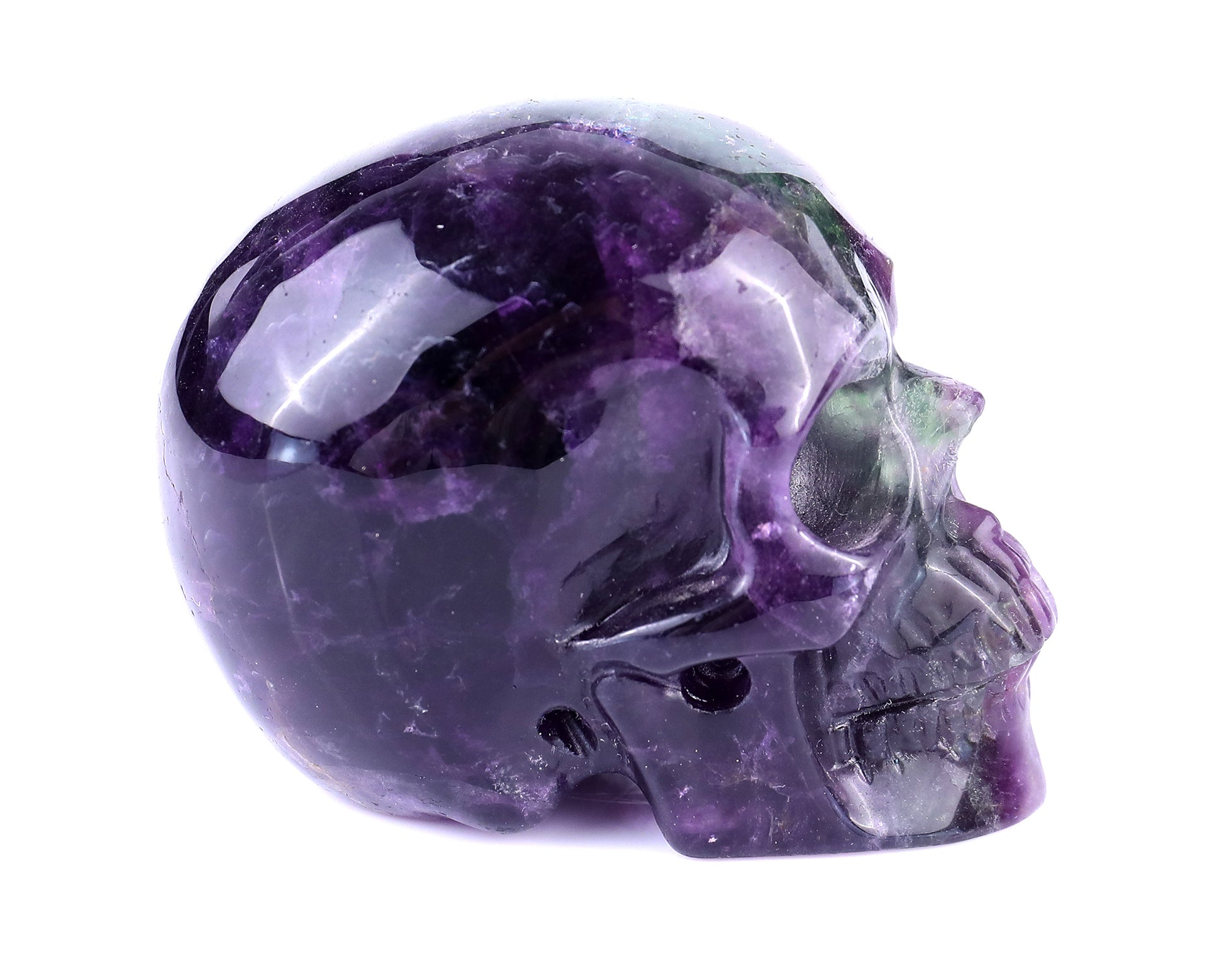 3.0" Fluorite Hand Carved Crystal Realistic Skull Sculpture Crystallumi