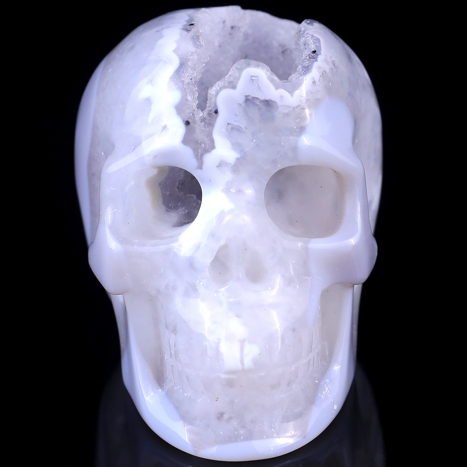 3.0" Geode Agate Hand Carved Crystal Geode Skull Sculpture Crystallumi