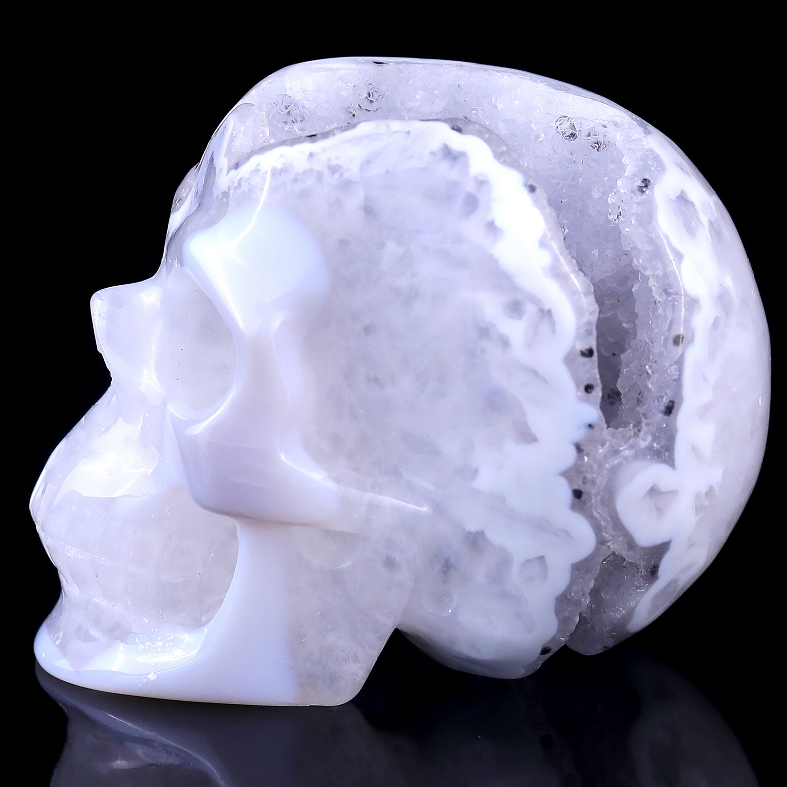 3.0" Geode Agate Hand Carved Crystal Geode Skull Sculpture Crystallumi