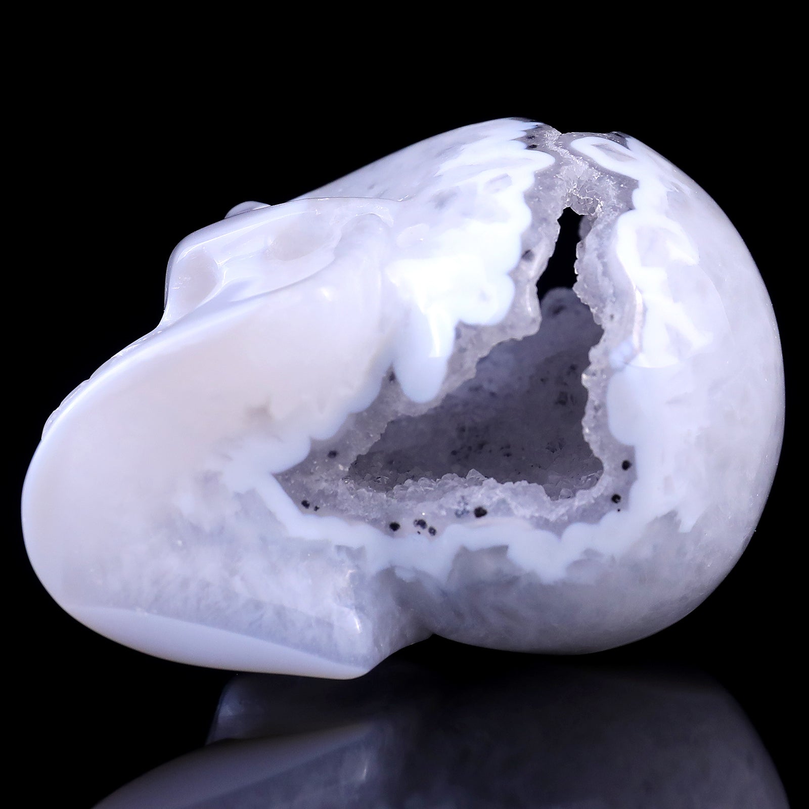 3.0" Geode Agate Hand Carved Crystal Geode Skull Sculpture Crystallumi