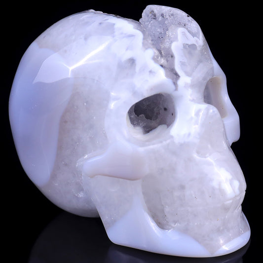 3.0" Geode Agate Hand Carved Crystal Geode Skull Sculpture Crystallumi