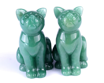 3.0" Green Aventurine Hand Carved Crystal Cat Sculpture Crystallumi