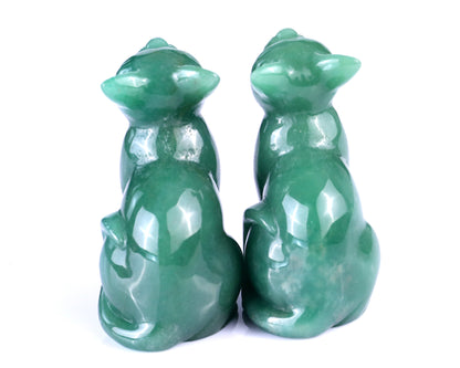 3.0" Green Aventurine Hand Carved Crystal Cat Sculpture Crystallumi