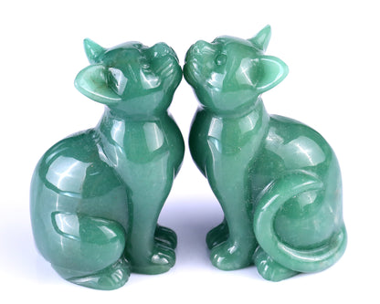 3.0" Green Aventurine Hand Carved Crystal Cat Sculpture Crystallumi