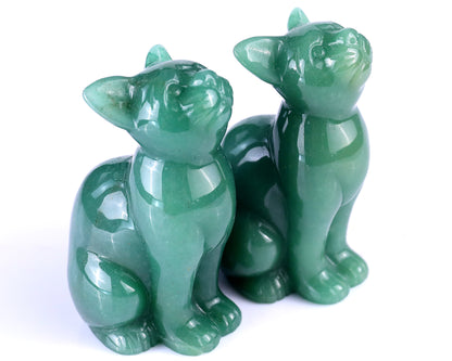 3.0" Green Aventurine Hand Carved Crystal Cat Sculpture Crystallumi