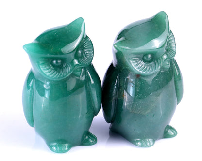 3.0" Green Aventurine Hand Carved Crystal Owl Sculpture Crystallumi