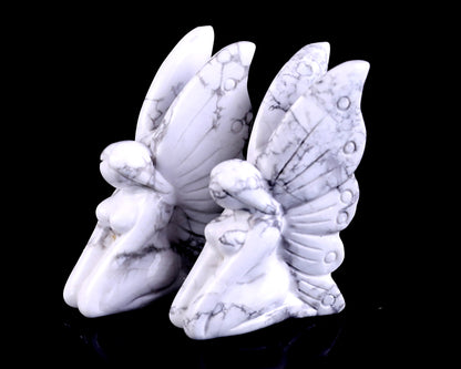 3.0" Howlite Hand Carved Crystal Flower Faerie Sculpture Crystallumi