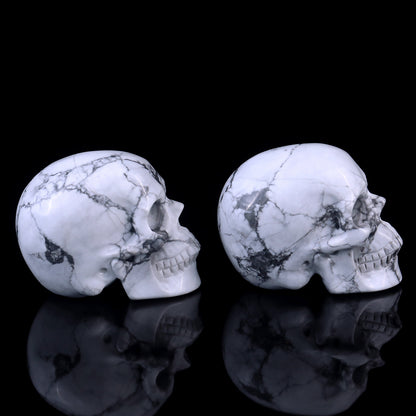 3.0" Howlite Hand Carved Crystal Realistic Skull Sculpture Crystallumi