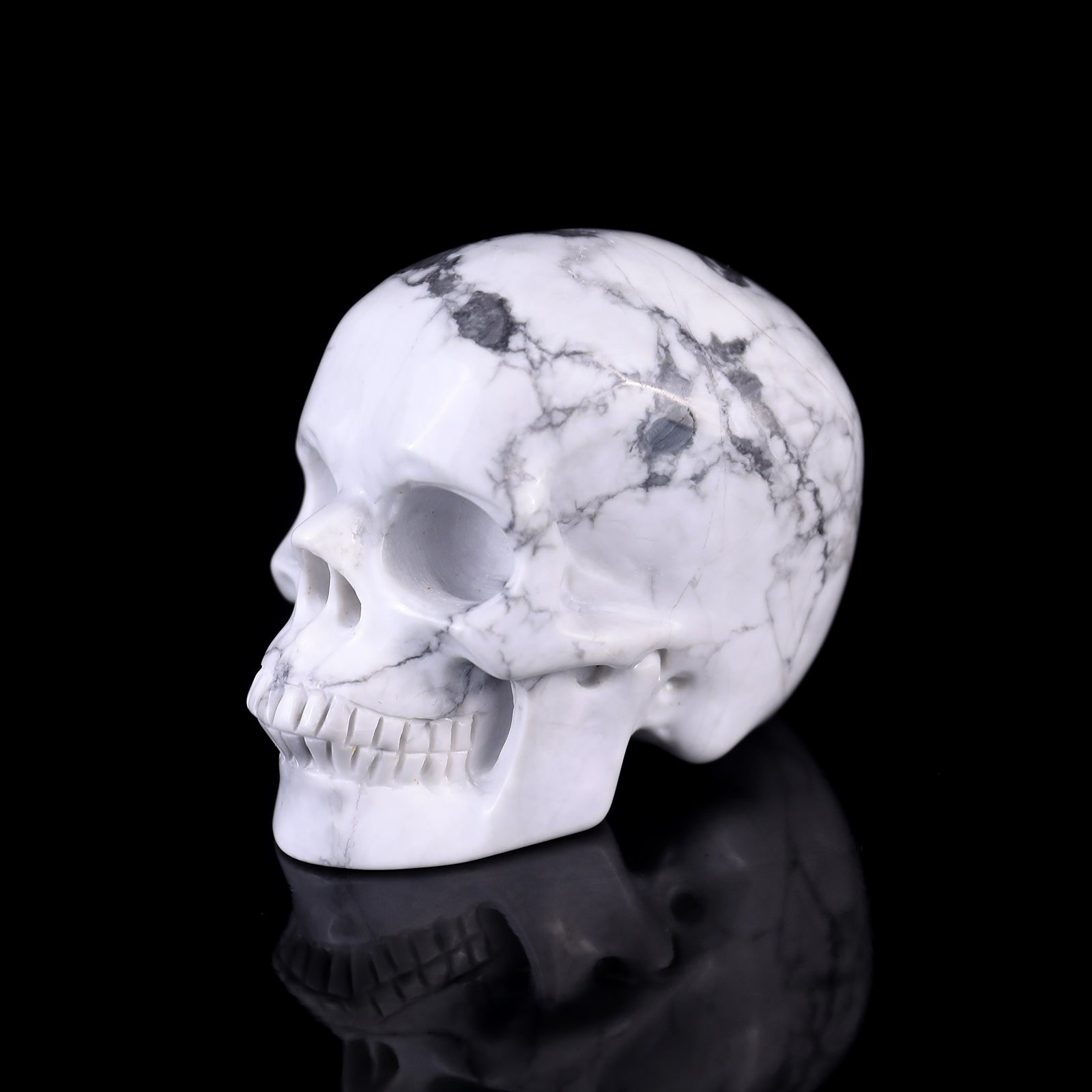 3.0" Howlite Hand Carved Crystal Realistic Skull Sculpture Crystallumi